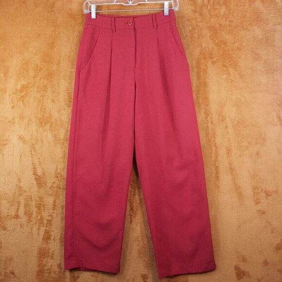 MOUSSY Pants Womens Size 1 Red Pleated High Rise Wide Leg Ankle Pockets Retro - Picture 1 of 9